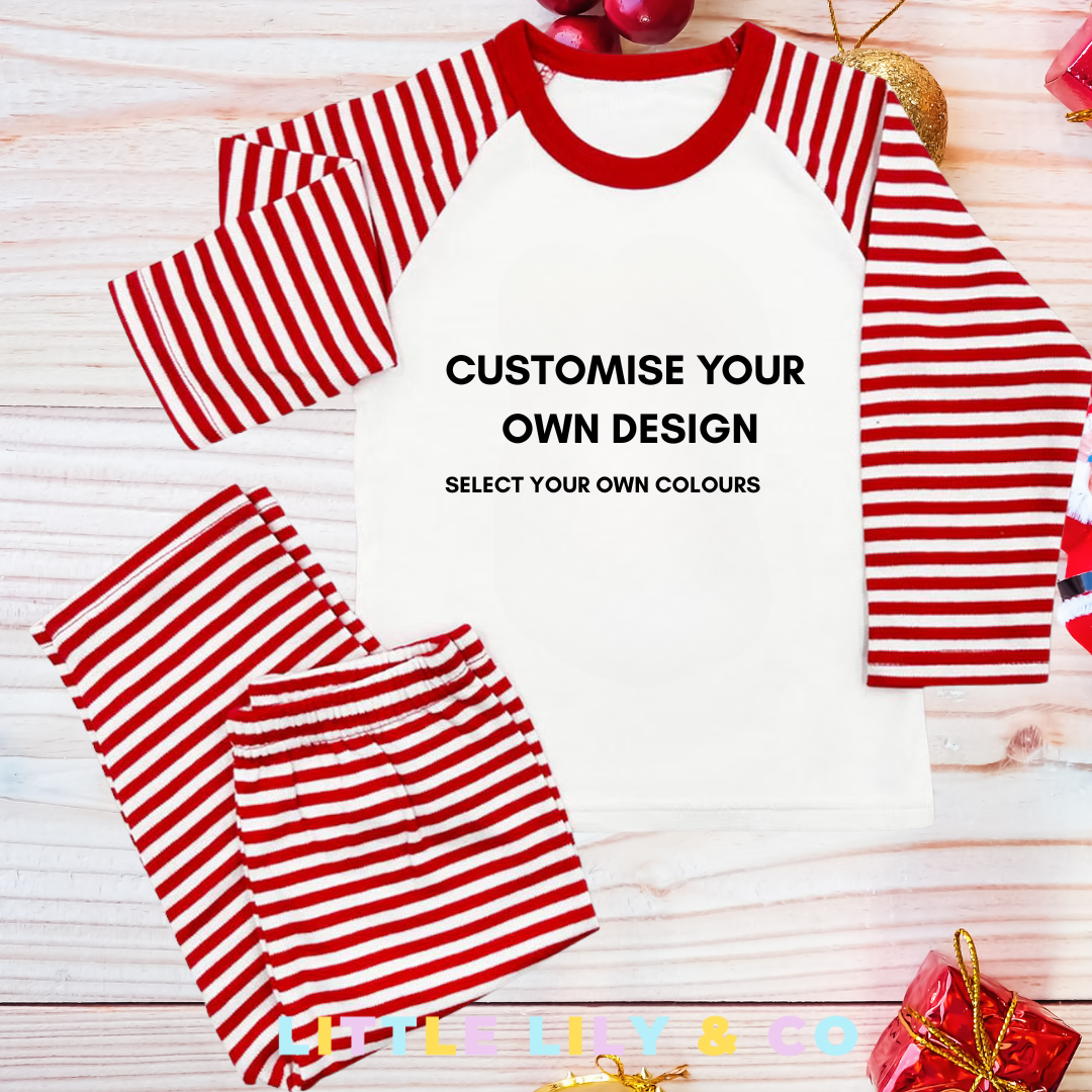 Personalised Merry Christmas Children's Pyjamas Red Striped Pyjamas - MATCHING FAMILY PYJAMAS