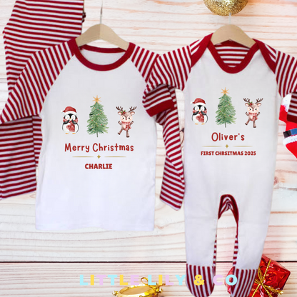 Personalised Merry Christmas Children's Pyjamas Red Striped Pyjamas - MATCHING FAMILY PYJAMAS
