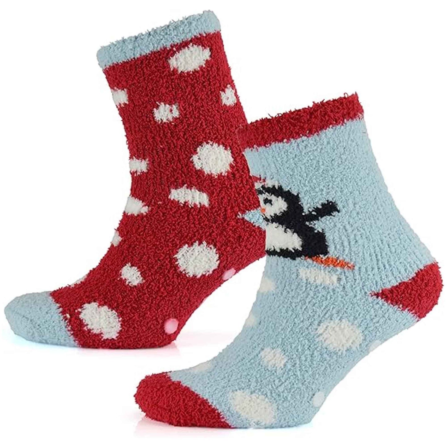 4 Pairs Ladies Christmas Slipper Socks Non-Skid Gripper Soles Winter Stocking Filler Gift Festive Rudolph Penguin Designs Sock Stack