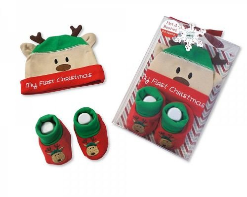 Baby Hat and Booties Christmas Gift Set - Reindeer