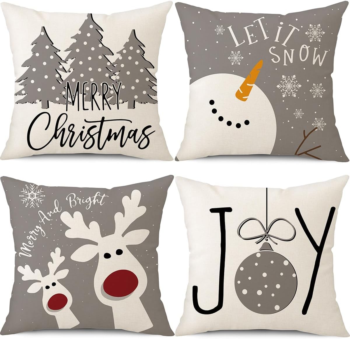 PSDWETS Christmas Pillow Covers 18x18 Set of 4 Christmas Decorations Snowman Deer Tree Winter Holiday Decor Throw Cushion Case for Home Couch
