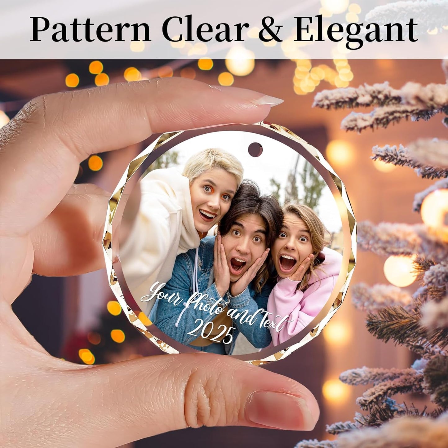 Personalized Christmas Ornaments 2025 with Photo & Text - Customized Crystal Glass Christmas Tree Decor Gifts for Family, Couples, Pets, Baby’s First Xmas – 6 Heart/Round Designs