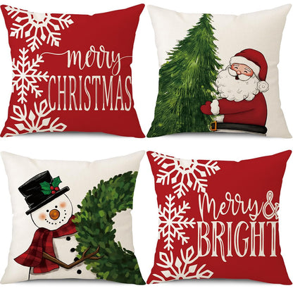 PSDWETS Christmas Pillow Covers 18x18 Set of 4 Christmas Decorations Snowman Deer Tree Winter Holiday Decor Throw Cushion Case for Home Couch