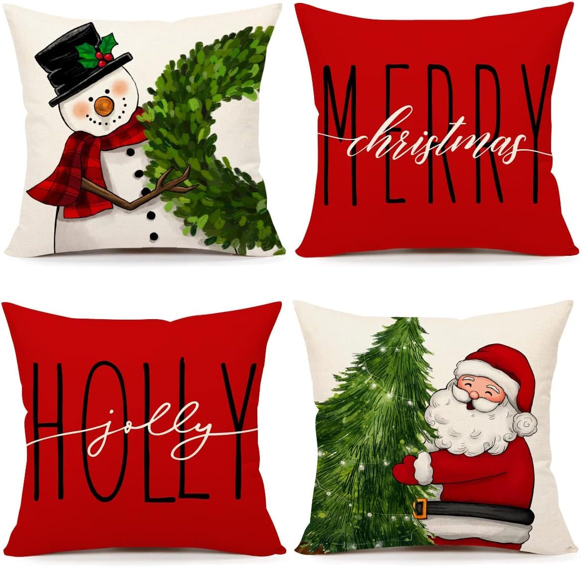 PSDWETS Christmas Pillow Covers 18x18 Set of 4 Christmas Decorations Snowman Deer Tree Winter Holiday Decor Throw Cushion Case for Home Couch