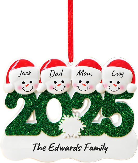 2025 Christmas Ornaments Personalized with Names Family of 2,3,4,5,6, Custom Family Snowman Ornament for Xmas Tree, Personalized Christmas Ornaments Decoration Gifts for Home Decor, 4 Names