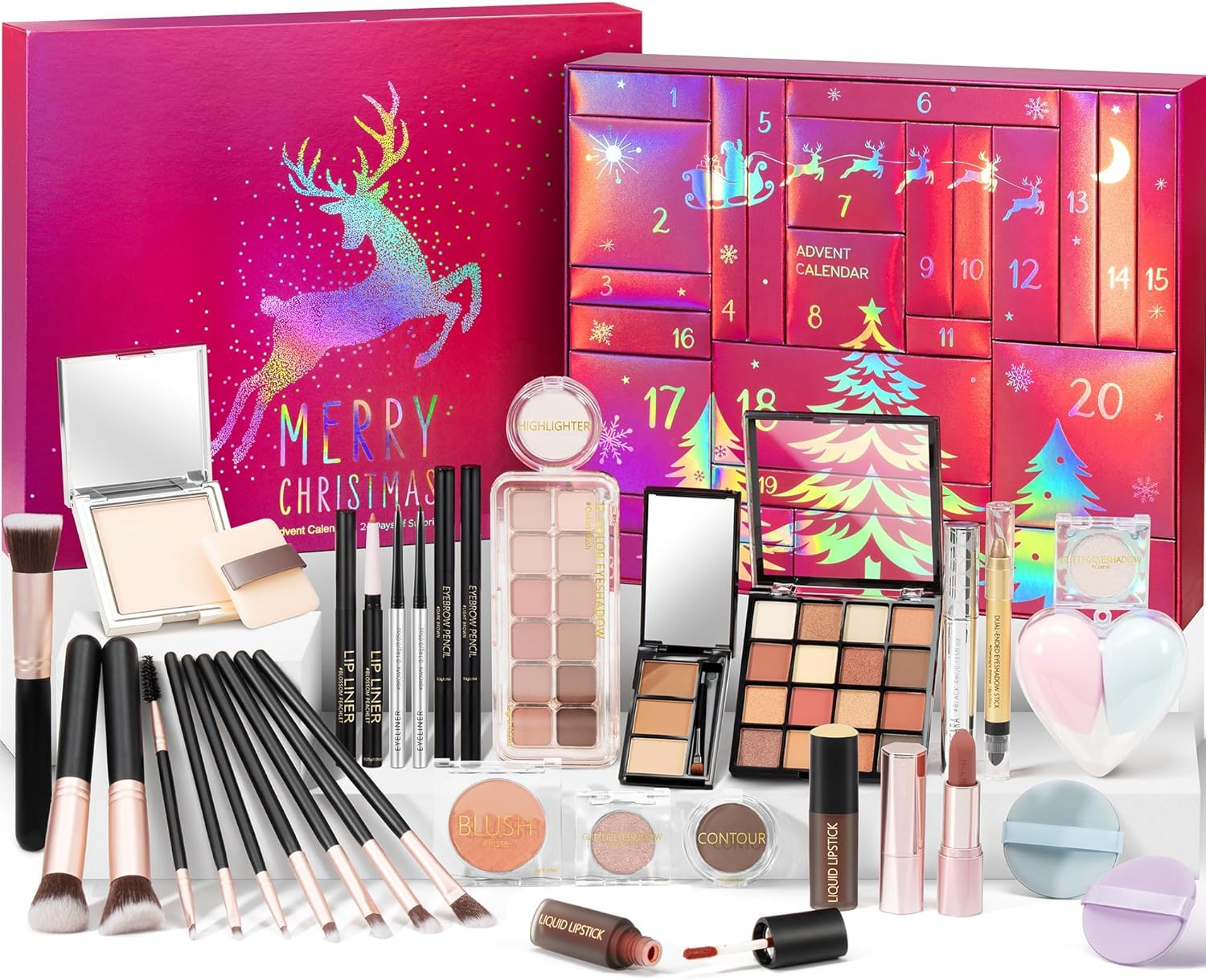 Makeup Beauty Advent Calendar 2025, 24 Days Christmas Countdown Calendar for Adults Women & Teen Girls - Cosmetic Advent Full Face Make Up Calendar Kit Xmas Gift Set for Wife Mom Friend Girlfriends