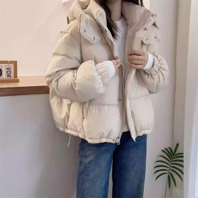 2024 New Winter Jacket Women Puffer Warm Parkas Female Long Sleeve Casual Cotton Padded Jacket Hooded Snow Wear Coat Outwear
