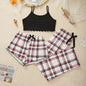 3Pcs Women's Pajama Set Camisole Shorts Trousers Three-Piece Bow Tie Home Wear Set Plaid Print Sleepwear for Women Christmas pjs