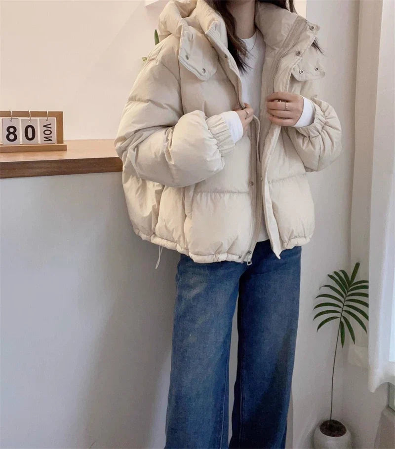 2024 New Winter Jacket Women Puffer Warm Parkas Female Long Sleeve Casual Cotton Padded Jacket Hooded Snow Wear Coat Outwear