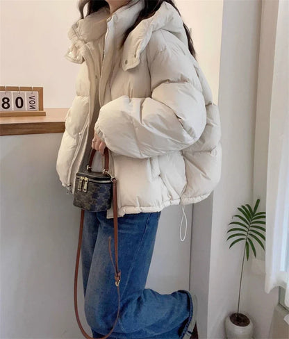 2024 New Winter Jacket Women Puffer Warm Parkas Female Long Sleeve Casual Cotton Padded Jacket Hooded Snow Wear Coat Outwear