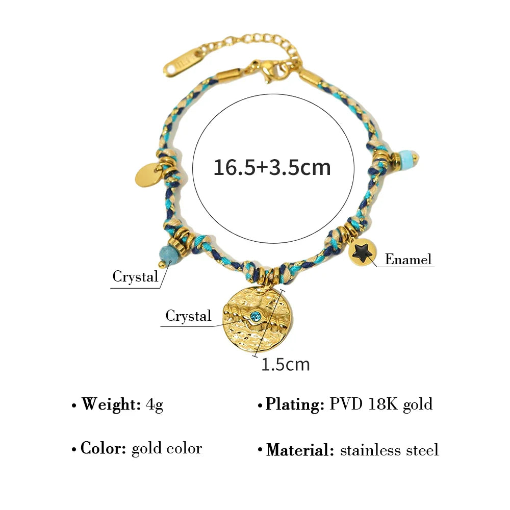 WILD & FREE Vintage Stainless Steel Charms Necklaces for Women Boho Pink Blue Rope Chains Bracelets Trendy Jewelry Sets