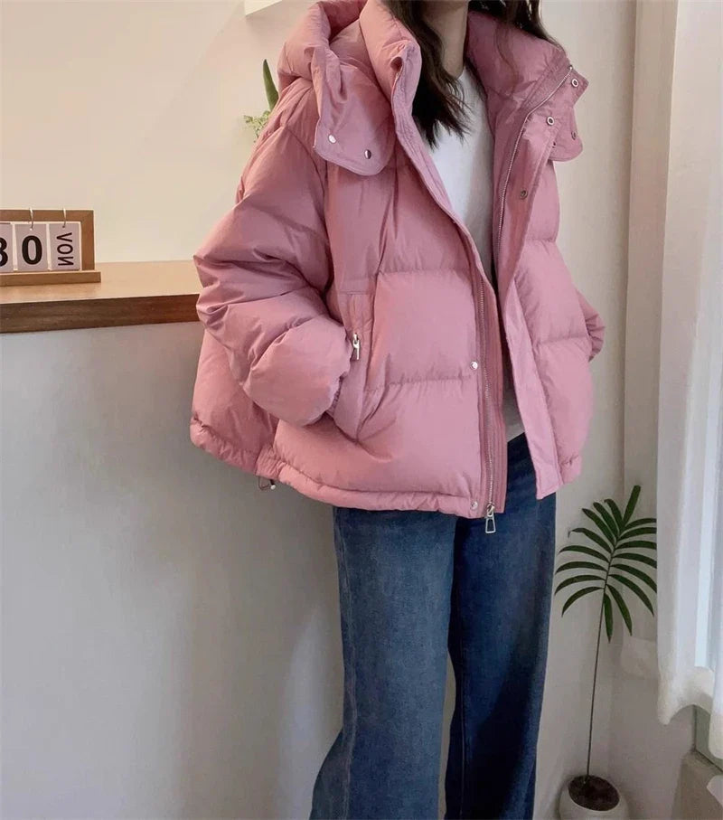 2024 New Winter Jacket Women Puffer Warm Parkas Female Long Sleeve Casual Cotton Padded Jacket Hooded Snow Wear Coat Outwear