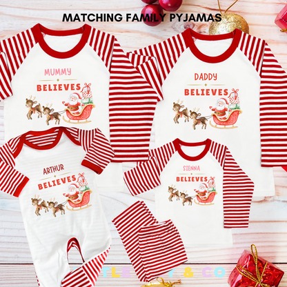 Personalised Merry Christmas Children's Pyjamas Red Striped Pyjamas - MATCHING FAMILY PYJAMAS