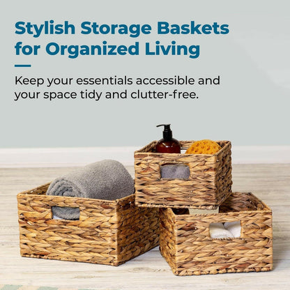 Eco-Friendly Woven Water Hyacinth Nesting Storage Baskets – Set of 3 | Natural Finish | Multi-Size | Home & Kitchen Organization