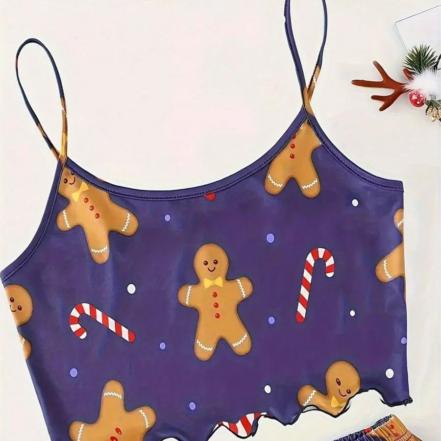 Summer Milk Sexy Women's Christmas Style Sleepwear Strap Vest Shorts Snowflake Deer Home Clothes Two-Piece Set Casual Home Wear