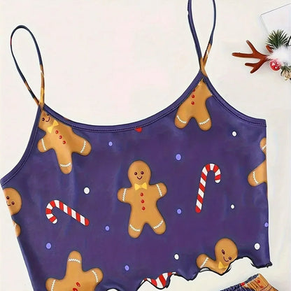 Summer Milk Sexy Women's Christmas Style Sleepwear Strap Vest Shorts Snowflake Deer Home Clothes Two-Piece Set Casual Home Wear