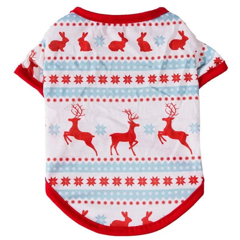 Christmas Theme Thin Print T-Shirt For Cats And Dogs Pet Clothes Polyester Material European Style Snowflake Deer Design