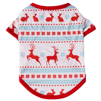 Christmas Theme Thin Print T-Shirt For Cats And Dogs Pet Clothes Polyester Material European Style Snowflake Deer Design