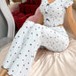 Hot-selling Home Clothes Printed Love V-neck Short-sleeved Pajamas Women's Outer Wearing Pants Two-piece suit