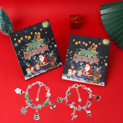 Christmas Themed 24-Door Countdown Calendar DIY Bracelet Set Children's Gift Blind Box Cartoon Style Alloy Jewelry Kit