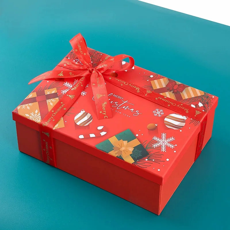 Christmas Themed Gift Box Colorful Santa Claus Design Red Lid And Base Box Christmas Packaging For Scarves And Gloves
