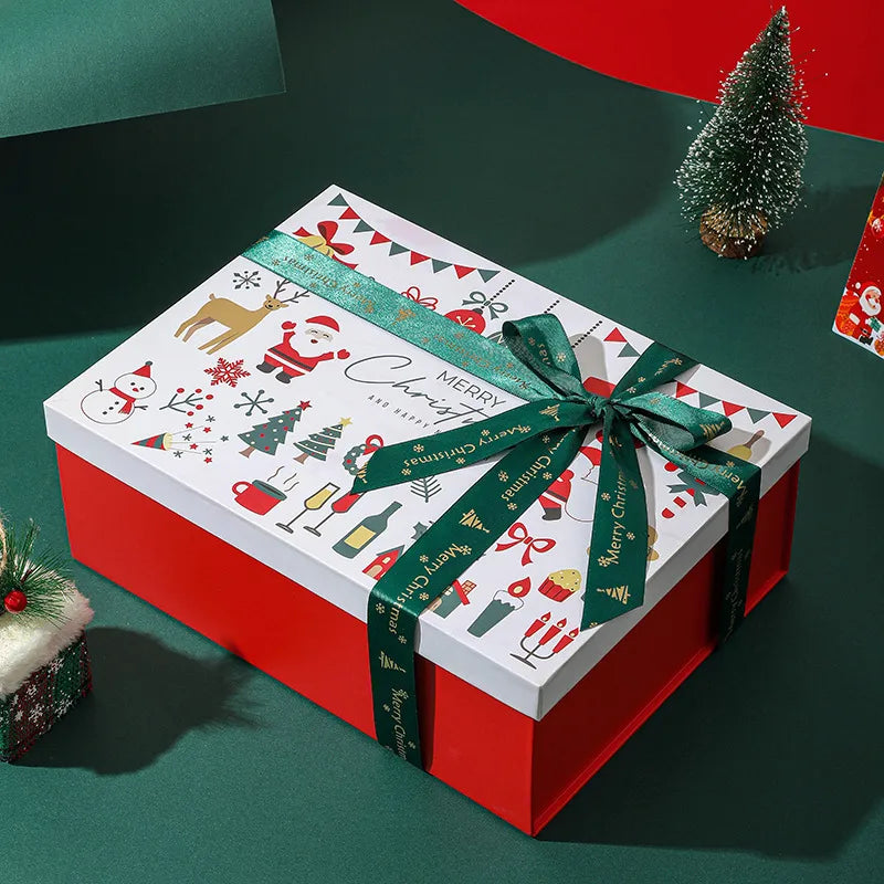 Christmas Themed Gift Box Colorful Santa Claus Design Red Lid And Base Box Christmas Packaging For Scarves And Gloves