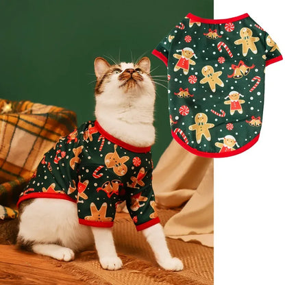 Christmas Theme Thin Print T-Shirt For Cats And Dogs Pet Clothes Polyester Material European Style Snowflake Deer Design
