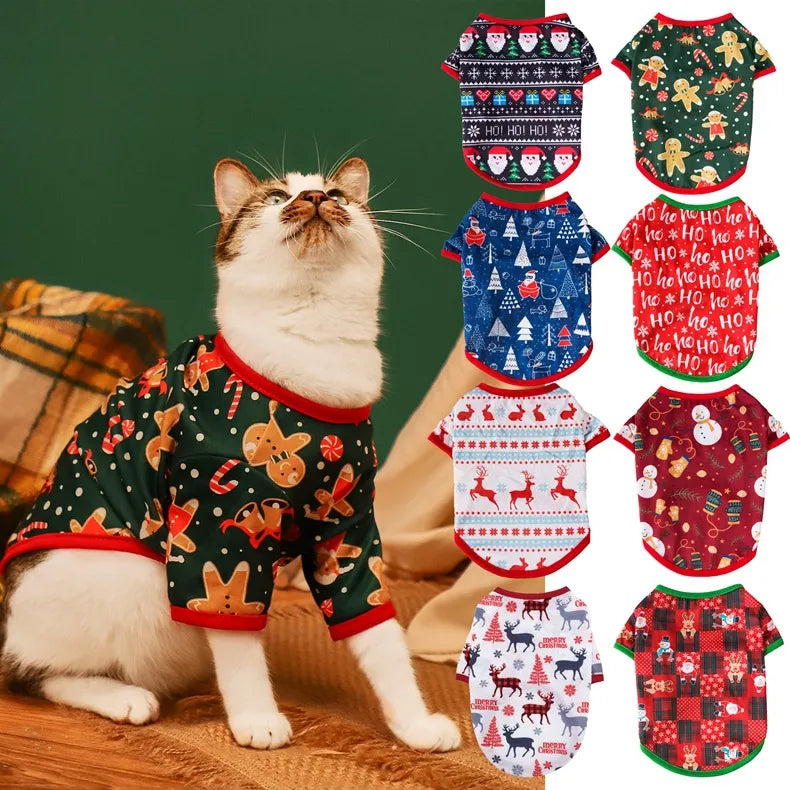 Christmas Theme Thin Print T-Shirt For Cats And Dogs Pet Clothes Polyester Material European Style Snowflake Deer Design