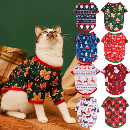 Christmas Theme Thin Print T-Shirt For Cats And Dogs Pet Clothes Polyester Material European Style Snowflake Deer Design