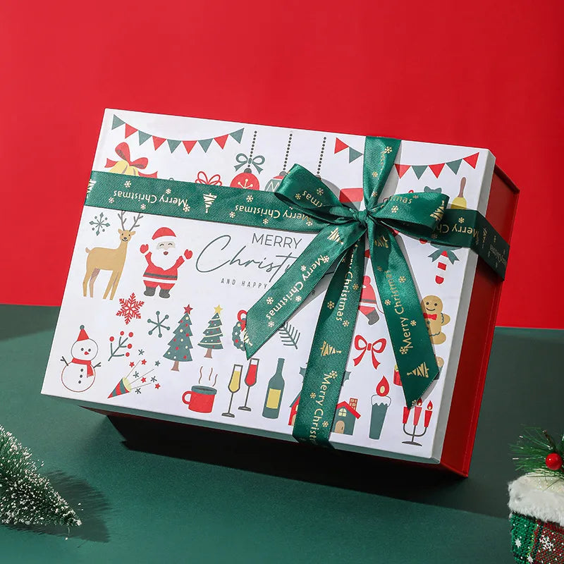 Christmas Themed Gift Box Colorful Santa Claus Design Red Lid And Base Box Christmas Packaging For Scarves And Gloves