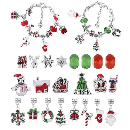 Christmas Themed 24-Door Countdown Calendar DIY Bracelet Set Children's Gift Blind Box Cartoon Style Alloy Jewelry Kit
