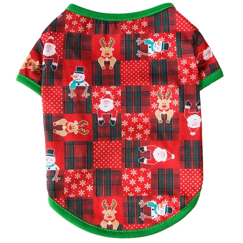 Christmas Theme Thin Print T-Shirt For Cats And Dogs Pet Clothes Polyester Material European Style Snowflake Deer Design