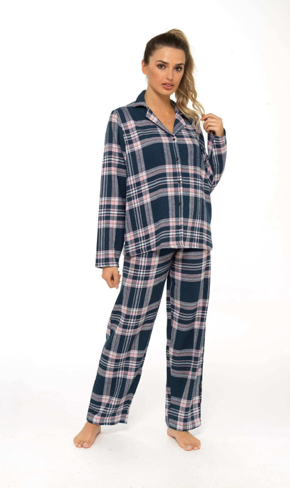 Women's Soft Brushed Cotton Flannelette Pajama Set with Elastic Waistband Cozy Check Pattern Sleepwear for All Seasons Small to XLarge by Daisy Dreamer
