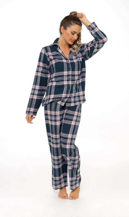 Women's Soft Brushed Cotton Flannelette Pajama Set with Elastic Waistband Cozy Check Pattern Sleepwear for All Seasons Small to XLarge by Daisy Dreamer