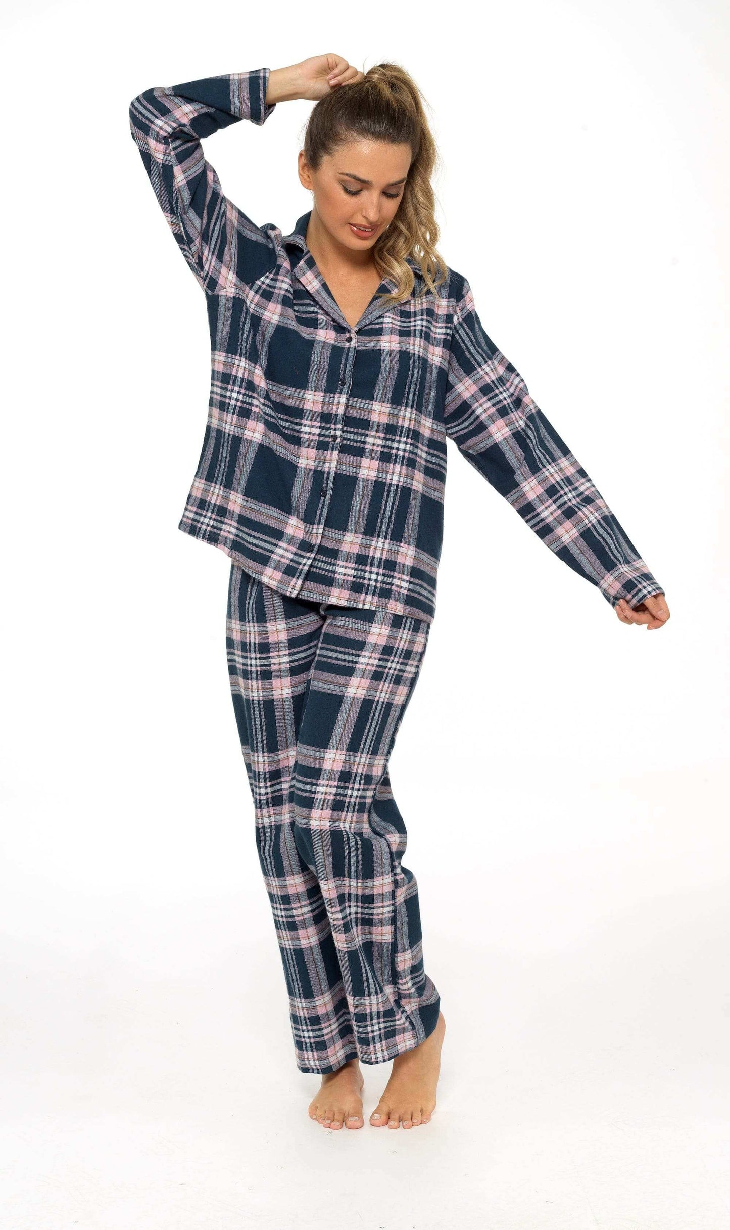 Women's Soft Brushed Cotton Flannelette Pajama Set with Elastic Waistband Cozy Check Pattern Sleepwear for All Seasons Small to XLarge by Daisy Dreamer