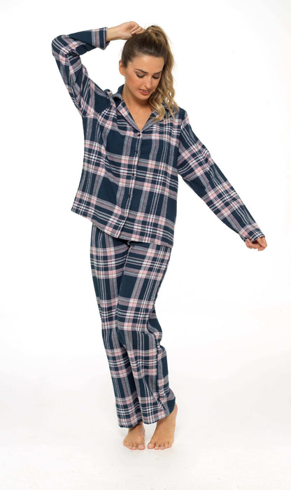 Women's Soft Brushed Cotton Flannelette Pajama Set with Elastic Waistband Cozy Check Pattern Sleepwear for All Seasons Small to XLarge by Daisy Dreamer
