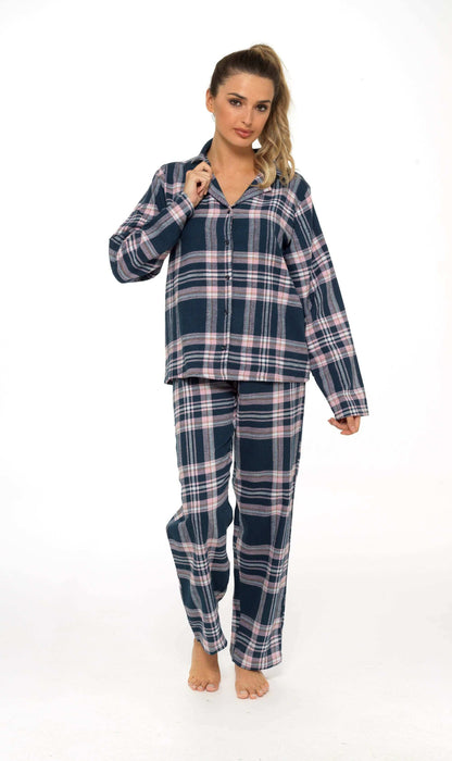 Women's Soft Brushed Cotton Flannelette Pajama Set with Elastic Waistband Cozy Check Pattern Sleepwear for All Seasons Small to XLarge by Daisy Dreamer