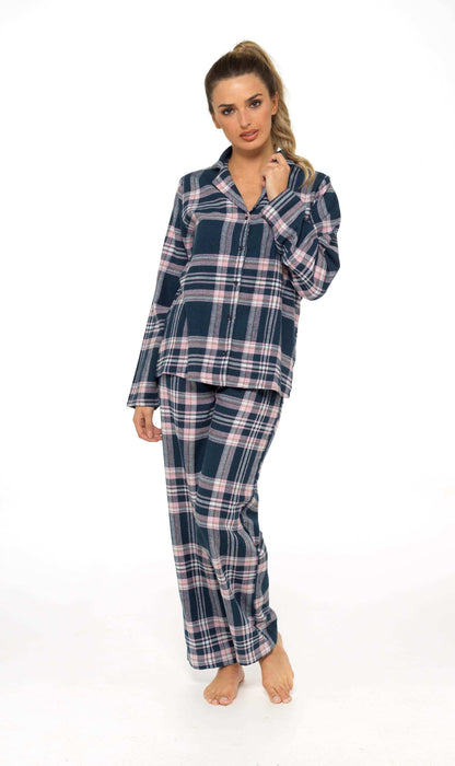 Women's Soft Brushed Cotton Flannelette Pajama Set with Elastic Waistband Cozy Check Pattern Sleepwear for All Seasons Small to XLarge by Daisy Dreamer