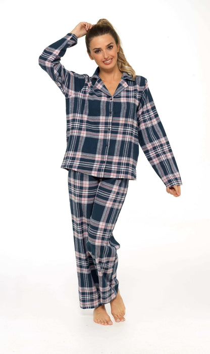 Women's Soft Brushed Cotton Flannelette Pajama Set with Elastic Waistband Cozy Check Pattern Sleepwear for All Seasons Small to XLarge by Daisy Dreamer