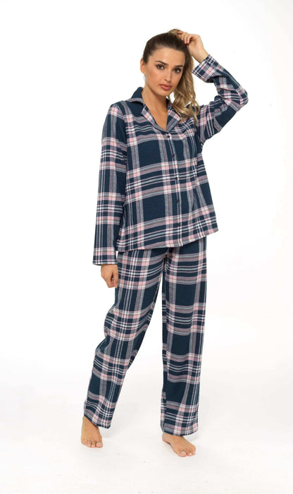 Women's Soft Brushed Cotton Flannelette Pajama Set with Elastic Waistband Cozy Check Pattern Sleepwear for All Seasons Small to XLarge by Daisy Dreamer