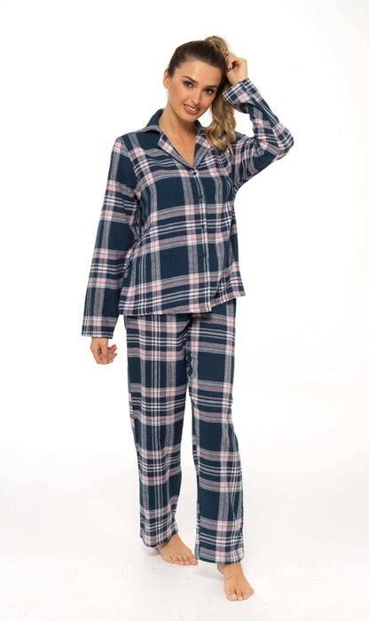 Women's Soft Brushed Cotton Flannelette Pajama Set with Elastic Waistband Cozy Check Pattern Sleepwear for All Seasons Small to XLarge by Daisy Dreamer