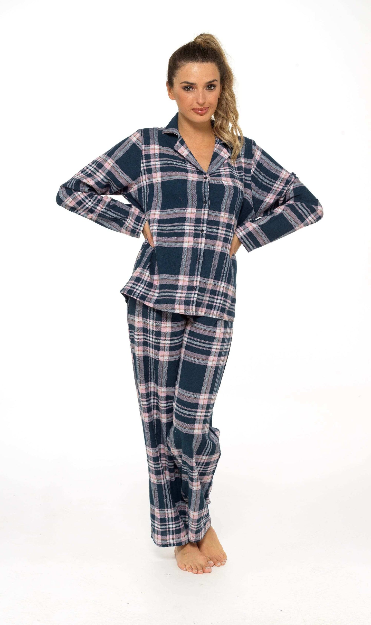 Women's Soft Brushed Cotton Flannelette Pajama Set with Elastic Waistband Cozy Check Pattern Sleepwear for All Seasons Small to XLarge by Daisy Dreamer