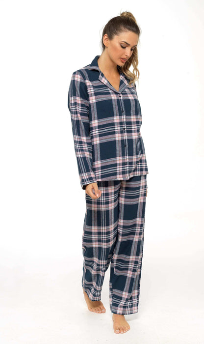 Women's Soft Brushed Cotton Flannelette Pajama Set with Elastic Waistband Cozy Check Pattern Sleepwear for All Seasons Small to XLarge by Daisy Dreamer