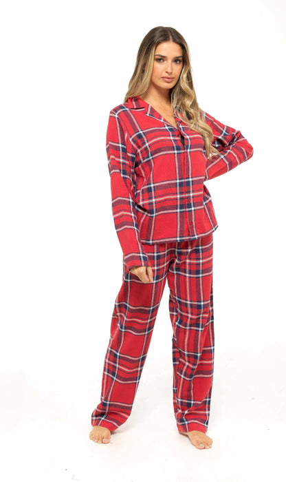 Women's Soft Brushed Cotton Flannelette Pajama Set with Elastic Waistband Cozy Check Pattern Sleepwear for All Seasons Small to XLarge by Daisy Dreamer