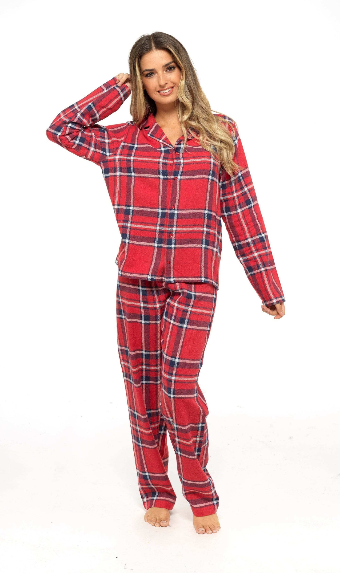 Women's Soft Brushed Cotton Flannelette Pajama Set with Elastic Waistband Cozy Check Pattern Sleepwear for All Seasons Small to XLarge by Daisy Dreamer