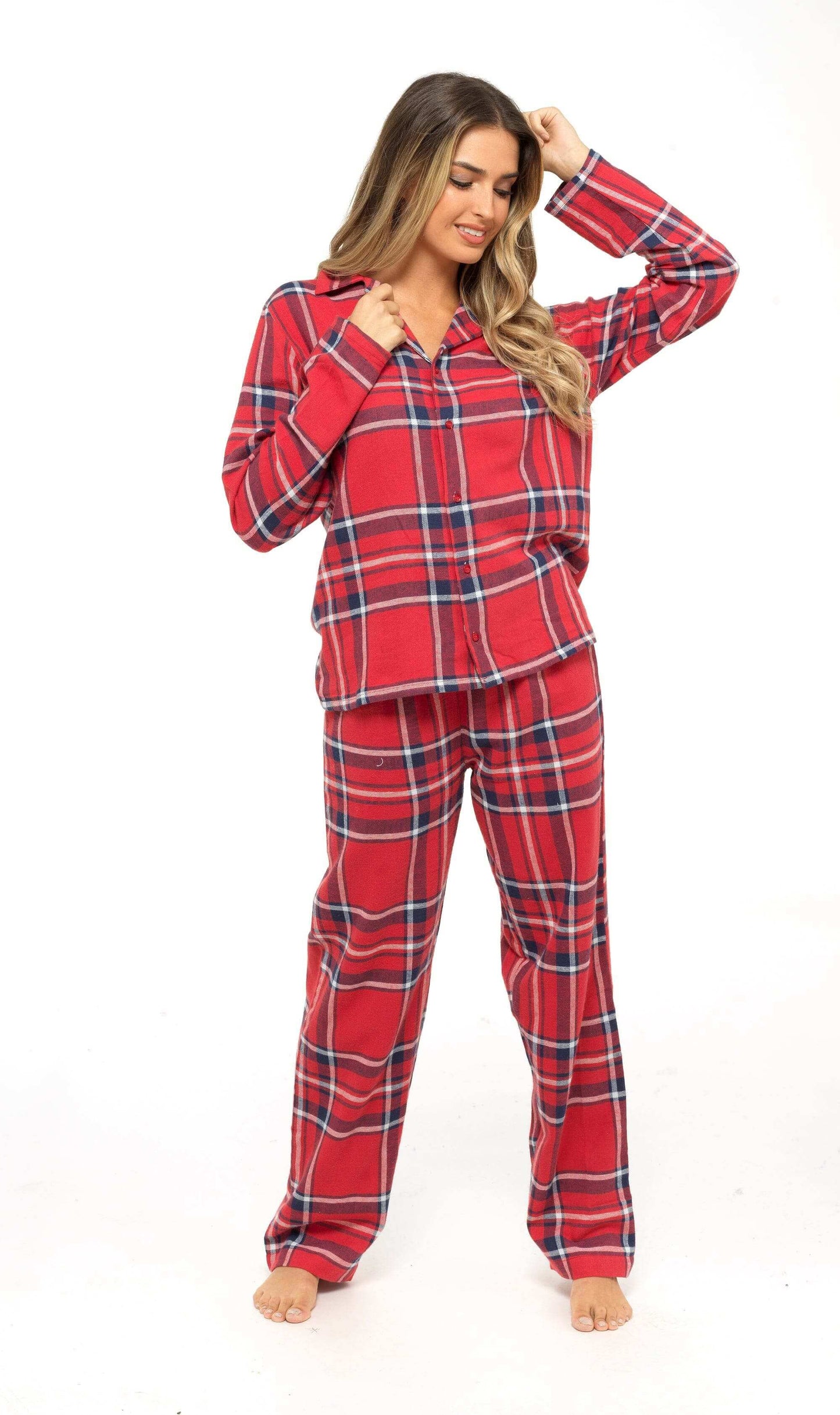 Women's Soft Brushed Cotton Flannelette Pajama Set with Elastic Waistband Cozy Check Pattern Sleepwear for All Seasons Small to XLarge by Daisy Dreamer