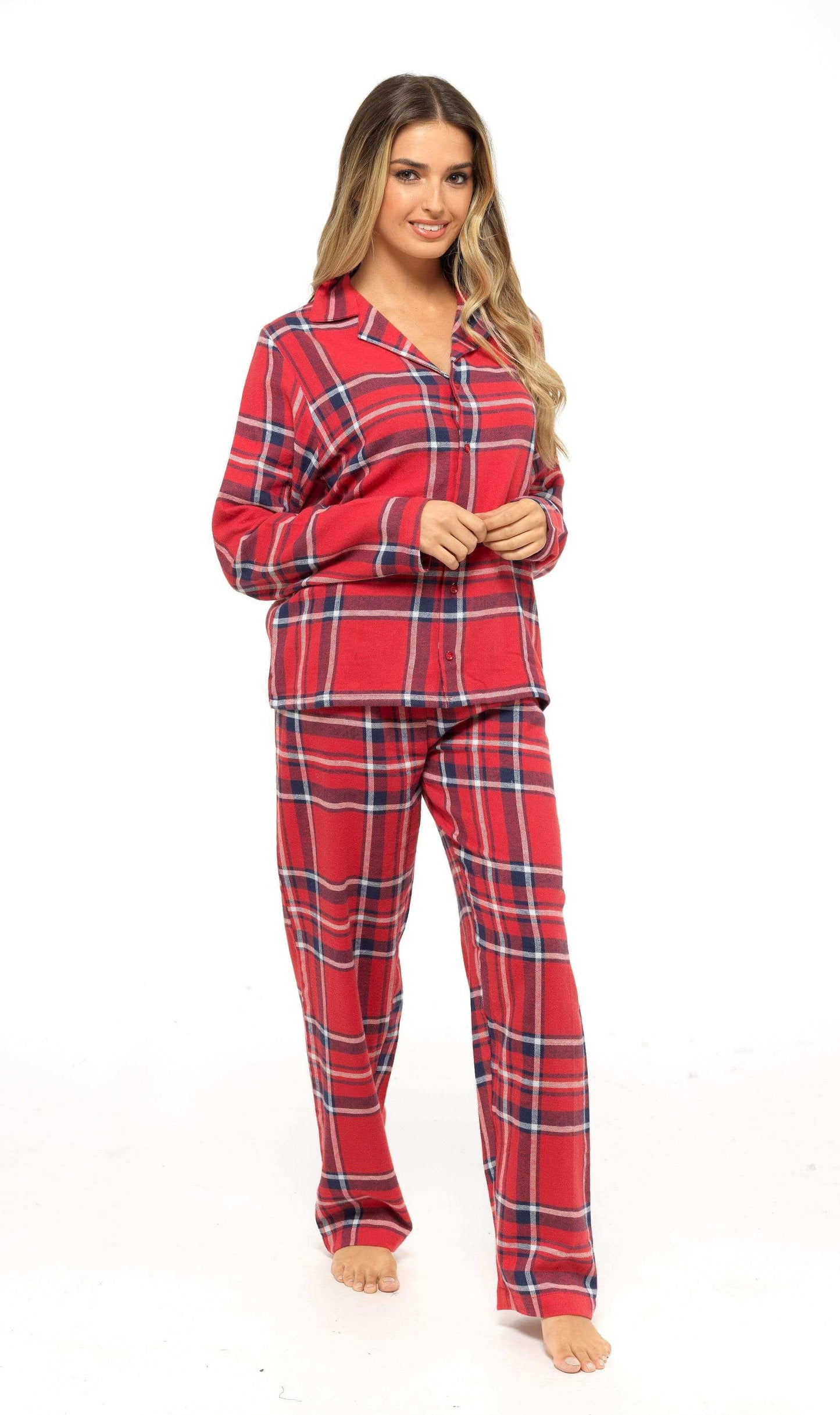 Women's Soft Brushed Cotton Flannelette Pajama Set with Elastic Waistband Cozy Check Pattern Sleepwear for All Seasons Small to XLarge by Daisy Dreamer