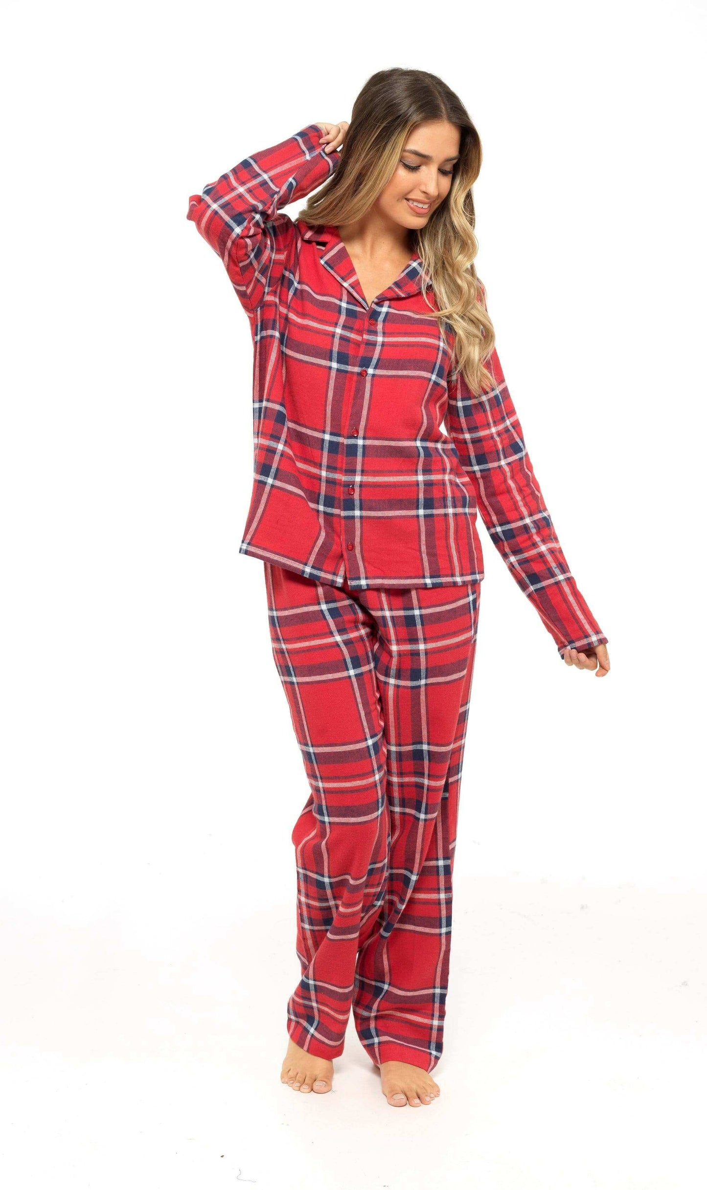 Women's Soft Brushed Cotton Flannelette Pajama Set with Elastic Waistband Cozy Check Pattern Sleepwear for All Seasons Small to XLarge by Daisy Dreamer