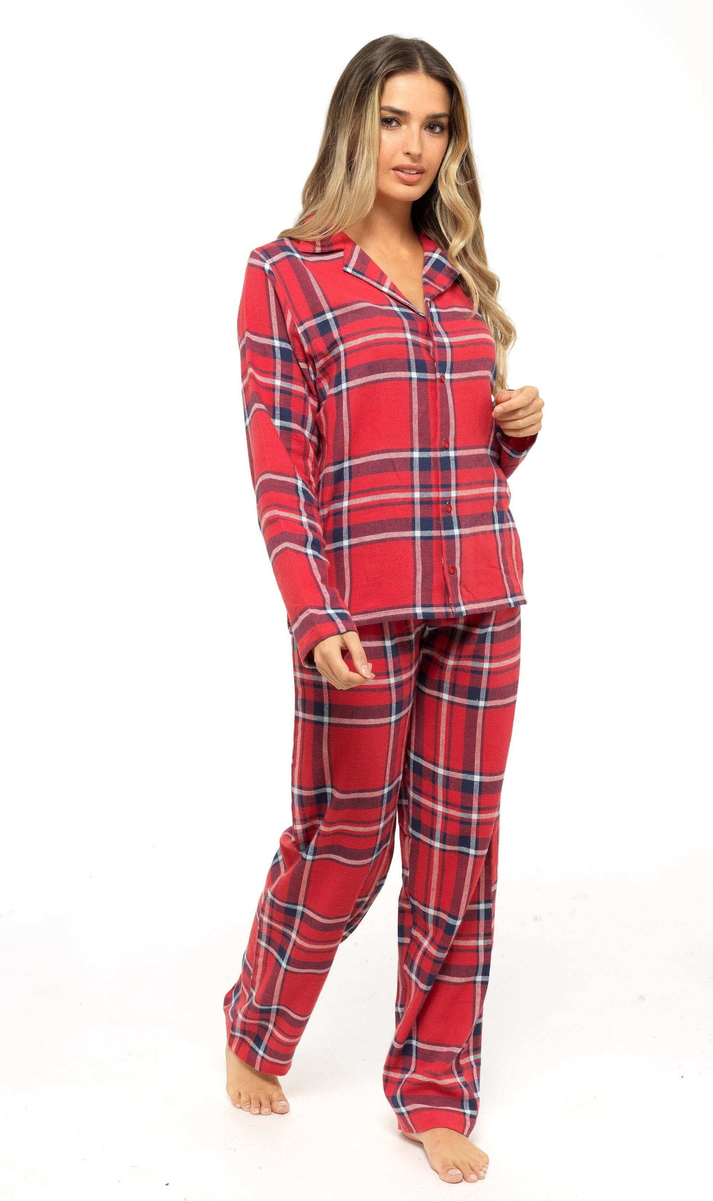 Women's Soft Brushed Cotton Flannelette Pajama Set with Elastic Waistband Cozy Check Pattern Sleepwear for All Seasons Small to XLarge by Daisy Dreamer