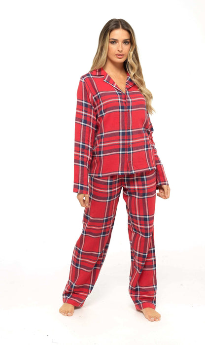 Women's Soft Brushed Cotton Flannelette Pajama Set with Elastic Waistband Cozy Check Pattern Sleepwear for All Seasons Small to XLarge by Daisy Dreamer